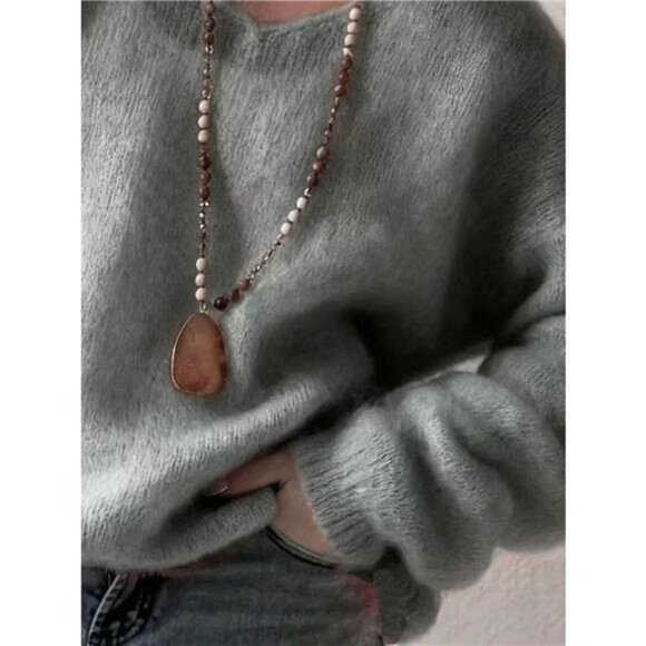 V-Neck Dropped Shoulder Sweater - Picture 11 of 16